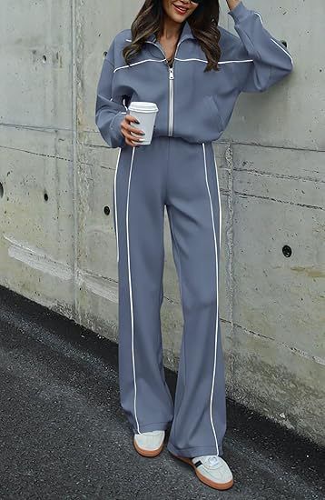 Completo da donna da ufficio a palestra, 2 pezzi: top da allenamento con cerniera completa e pantaloni affusolati (S-XXL, poliestere traspirante, 13 colori, casual da lavoro)_voghion.com