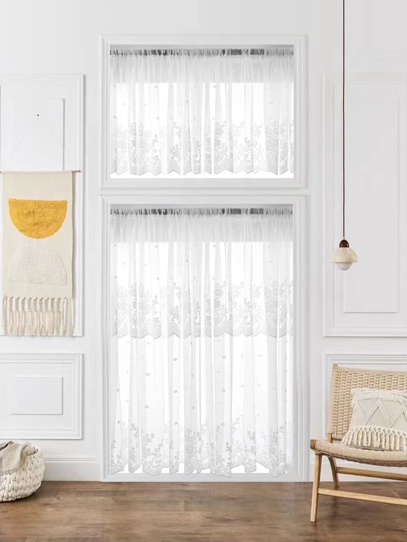Rideaux transparents en dentelle blanche - Élégants rideaux de fenêtre en voile brodé (84 x 96 pouces, filtrant la lumière, isolant thermique, facile à installer, infroissable)_voghion.com