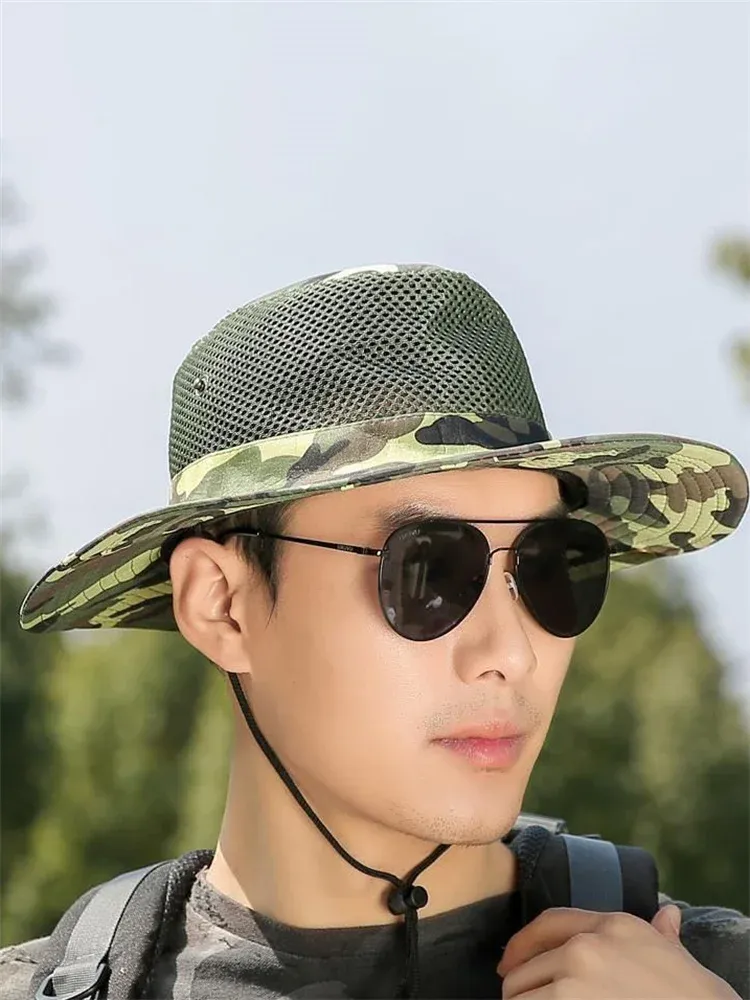 New Arrivals Multiple Styles Outdoor Beach Sun Shade Breathable Bucket Hat Male Summer Fishing Caps Trekking Collapsible Mesh_voghion.com