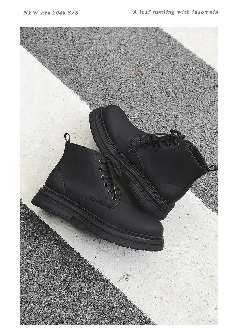 Martin Boots Men's Legs Thin Inner Height Increase Thick Sole Fashion Boots Height Increase Tide Shoes_voghion.com