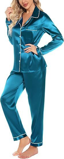 Grenzüberschreitende unabhängige Station Neue Ice Silk Pyjamas Damen Zweiteiler Langarm Seide Plus Size Damen Homewear_voghion.com