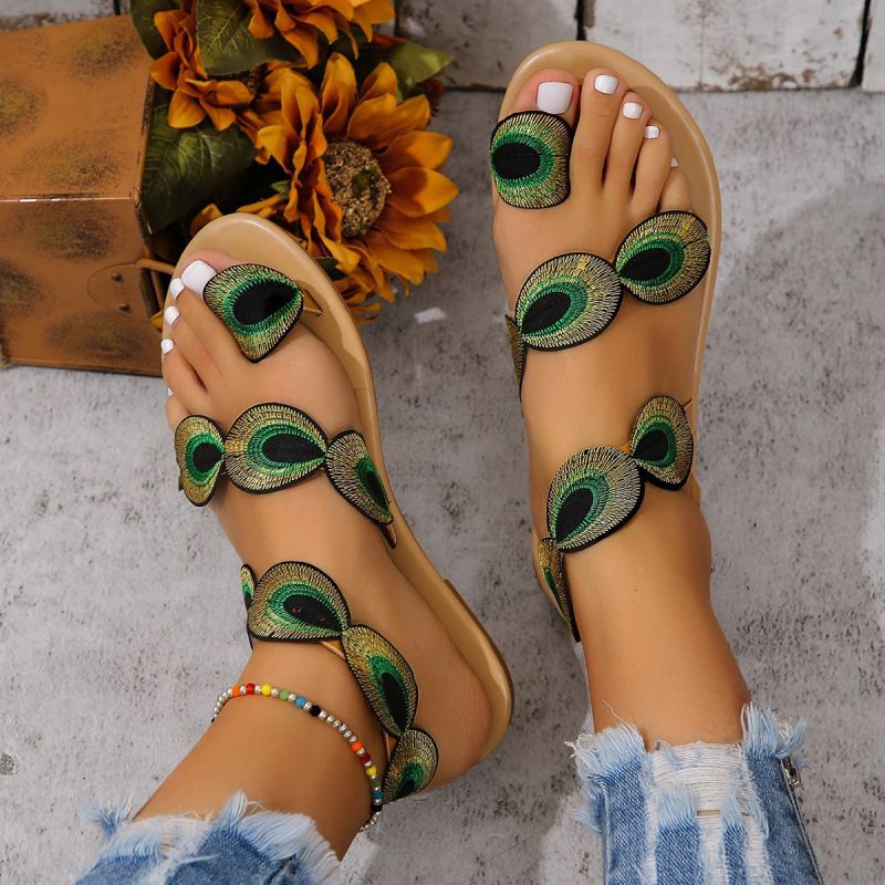 2025 Summer New Hot Tume American Ethnic Flat Bottom Women's Shoes Large Beach Sandals_voghion.com