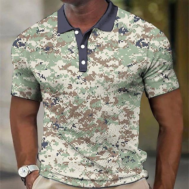 Neues lässiges kurzärmeliges Henry-Poloshirt mit einfarbigem Karomuster und drei Knöpfen für Herren_voghion.com