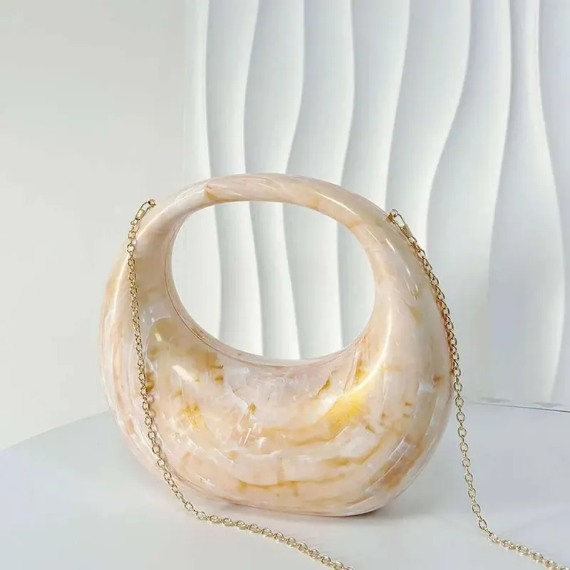 Borse firmate in marmo bianco, pochette da sera in acrilico per donna, per feste, matrimoni, borse a mano a mezzaluna con conchiglia lucida, tracolla da donna_voghion.com