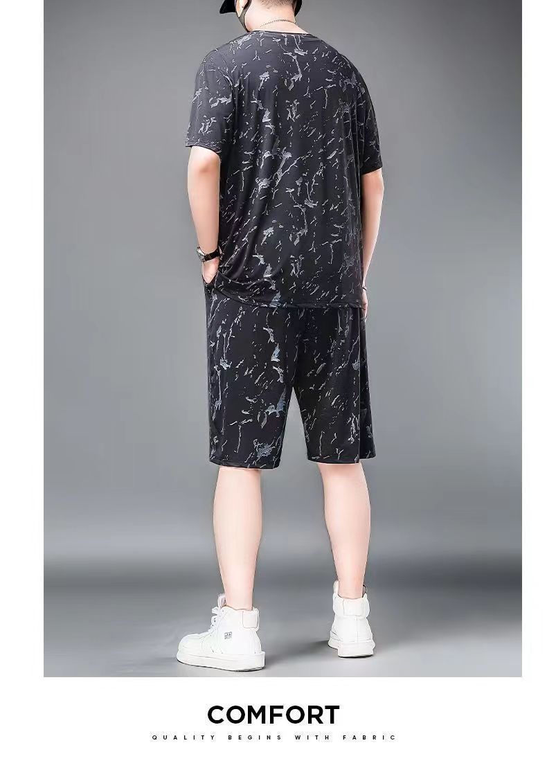 Men's Clothing Ice Silk Sports Suit Men's Summer Thin Short Sleeved T Shirt Quick Drying Casual Shorts Loose Large Size Clothes Set_voghion.com