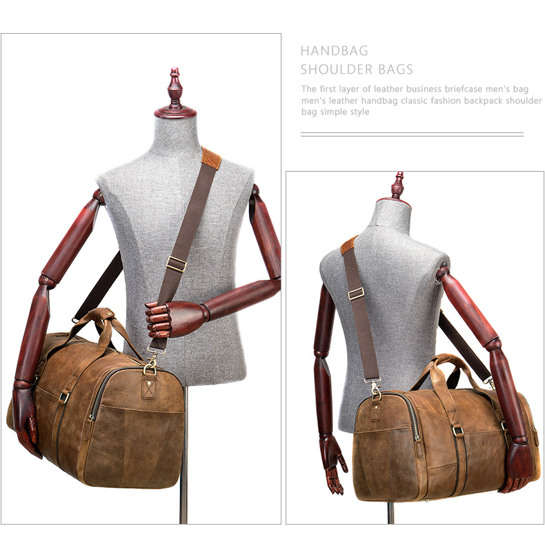 Men's Vintage Leather Travel Duffle Bag - Large Capacity 20-35L, Durable Genuine Leather, Classic Brown & Black For Gym, Outdoor & Business Trips_voghion.com