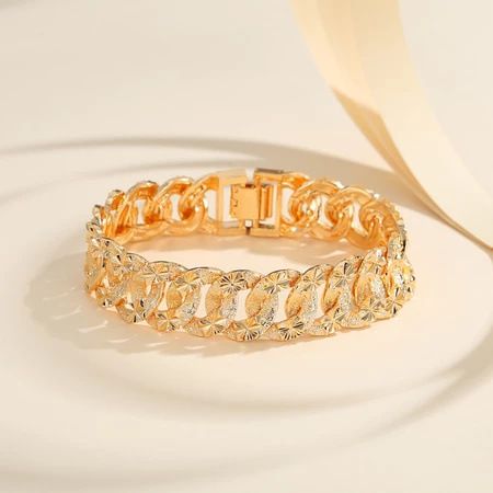 Bracciale largo in rame placcato oro, design di alta qualità, catena cubana_voghion.com