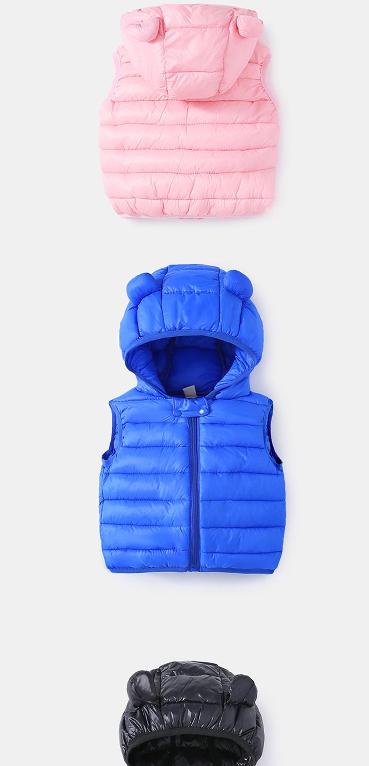 Unisex babyvest met capuchon - lichtgewicht warme jas voor peuters, jongens en meisjes, zacht polyester, schattig dierenorenontwerp, lente, herfst en winter buitenkleding_voghion.com