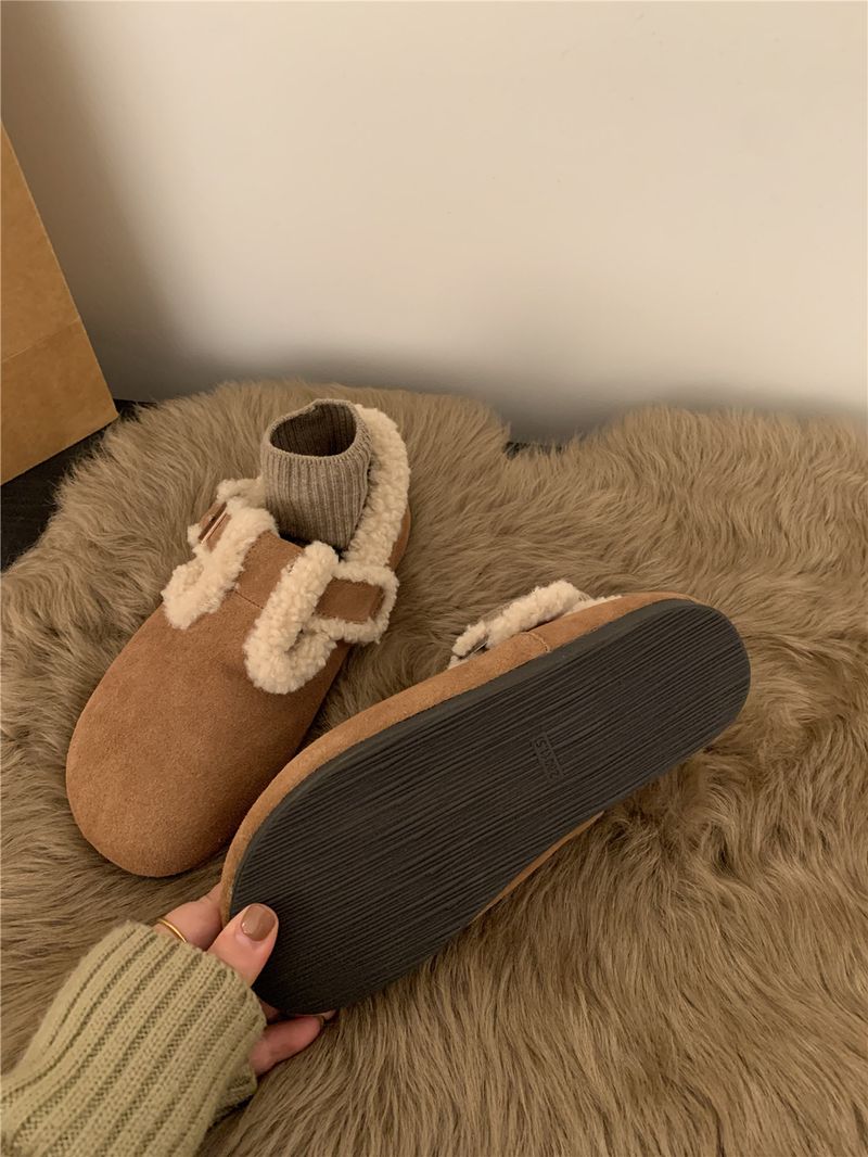 Thick Sole Brown Suede Sneakers,Suede Warm Women's Shoes,Snow Boots,Women's Casual Shoes_voghion.com