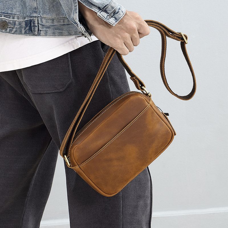 Crazy Horse koeienhuid kleine crossbody tas van echt leer, hoogwaardige herentrendtas 2025 lente en zomer nieuwe mode Hundred And One_voghion.com