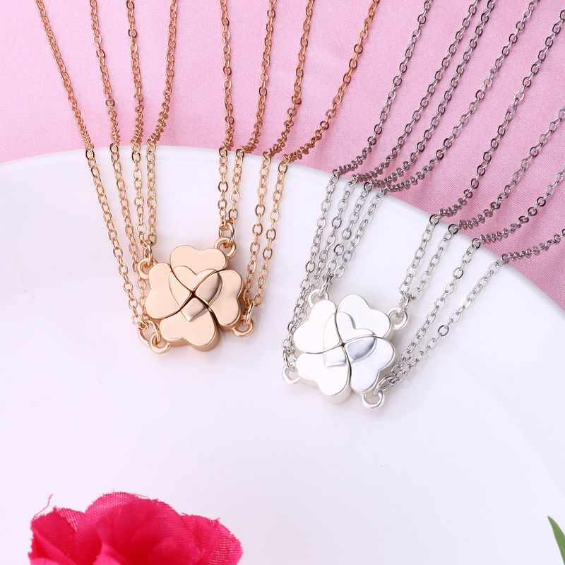 Women's Jewelry Four Leaf Clover Splicing Necklace Magnet Stone Alloy Pendant Parent Child Set Good Friends 4 Person Combination Necklace_voghion.com