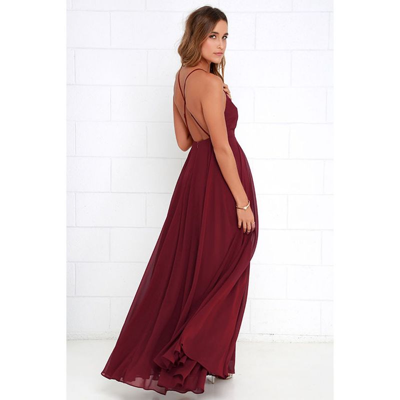 Sexy Halter Neck Backless Cross Strap Chiffon Kleed fir Fraen_voghion.com