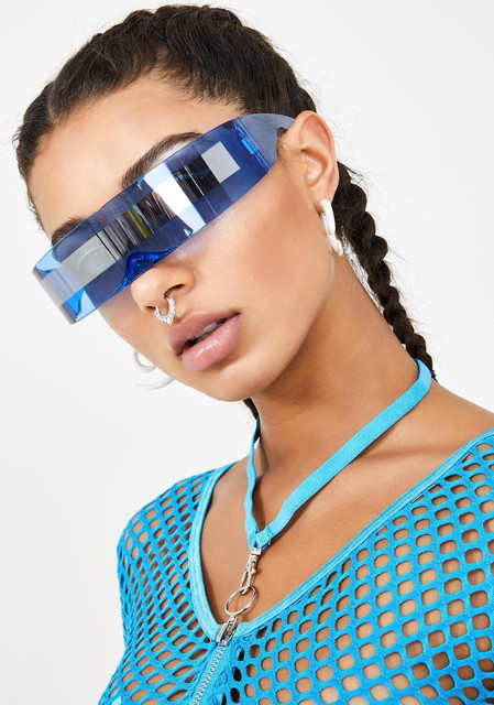 Occhiali da sole futuristici da donna con visiera stretta Occhiali da vista laser Personalità Occhiali da vista con lenti a specchio Occhiali integrati Occhiali da sole da uomo_voghion.com