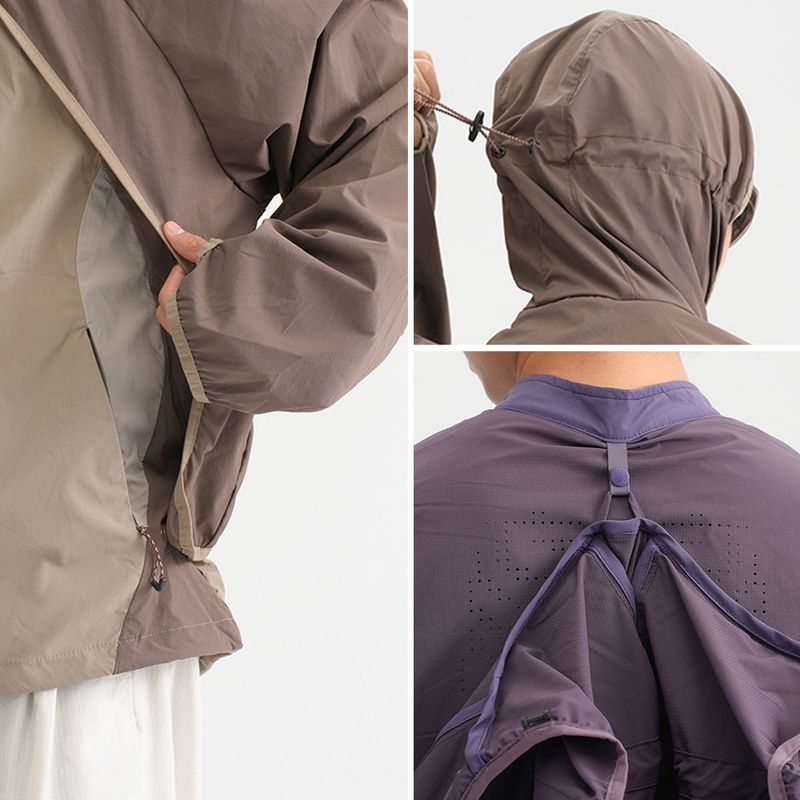 Wasserdichte Outdoor-Wanderjacke für Herren mit abnehmbarer Innenschicht und reflektierendem Design, leichter Sonnenschutz-Hoodie (Lila, Dämmerung, Grau, Sand)_voghion.com