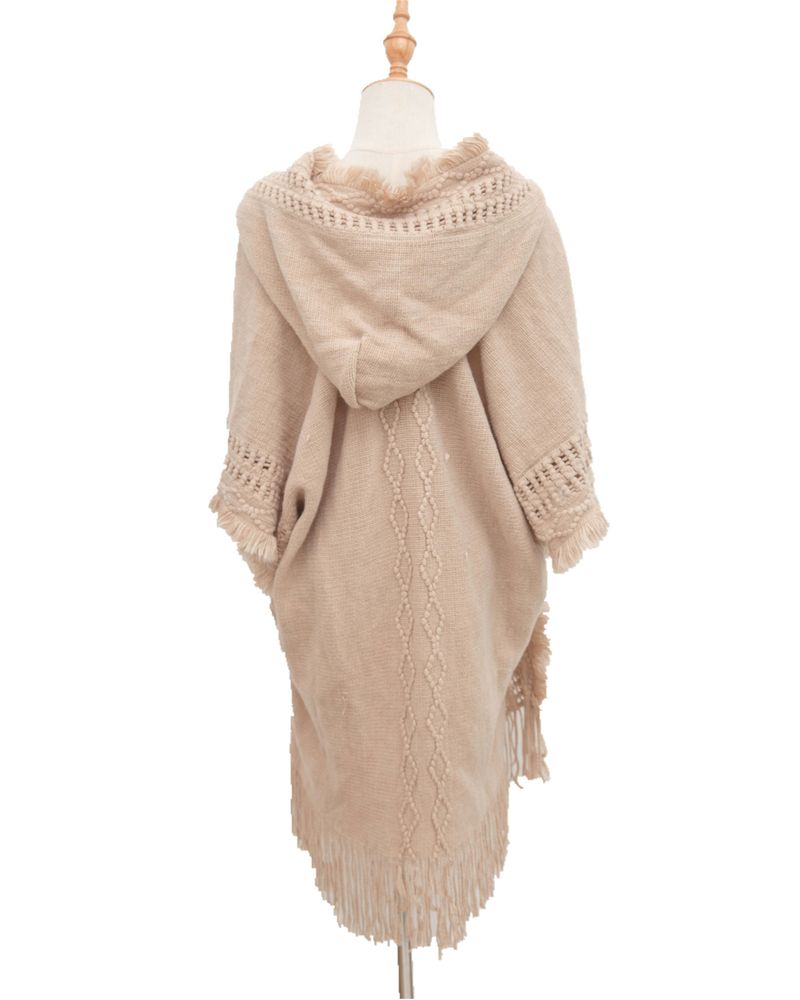 Unisex plášť Jarní a zimní pletený plášť s kapucí a knoflíky pro větší velikosti_voghion.com