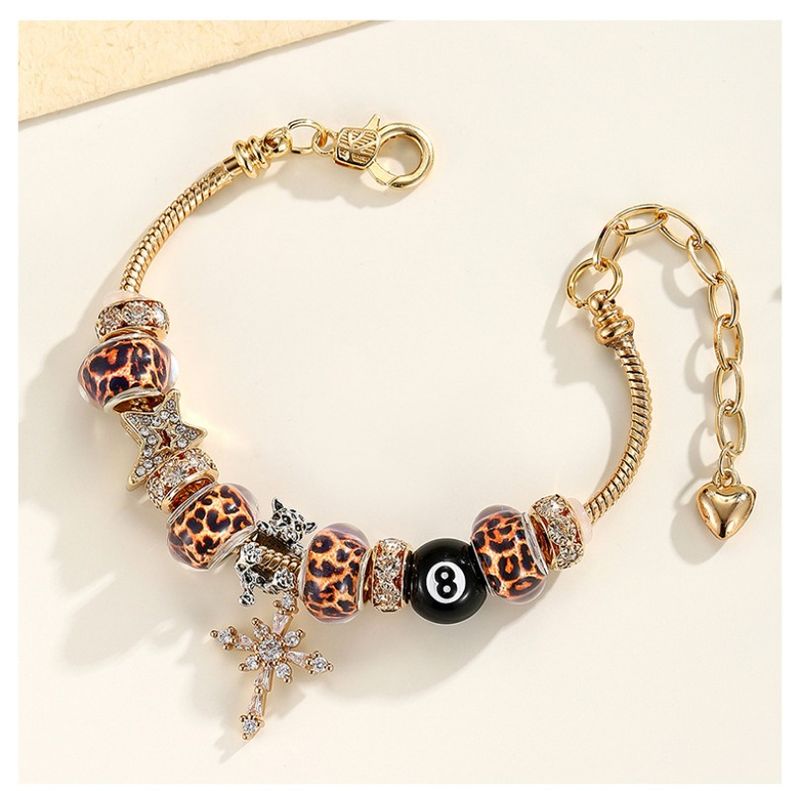 Bracciale con ciondolo leopardato placcato in oro per donna, bracciale con perline in zirconia cubica a forma di croce e stella, gioielli boho audaci e accattivanti_voghion.com