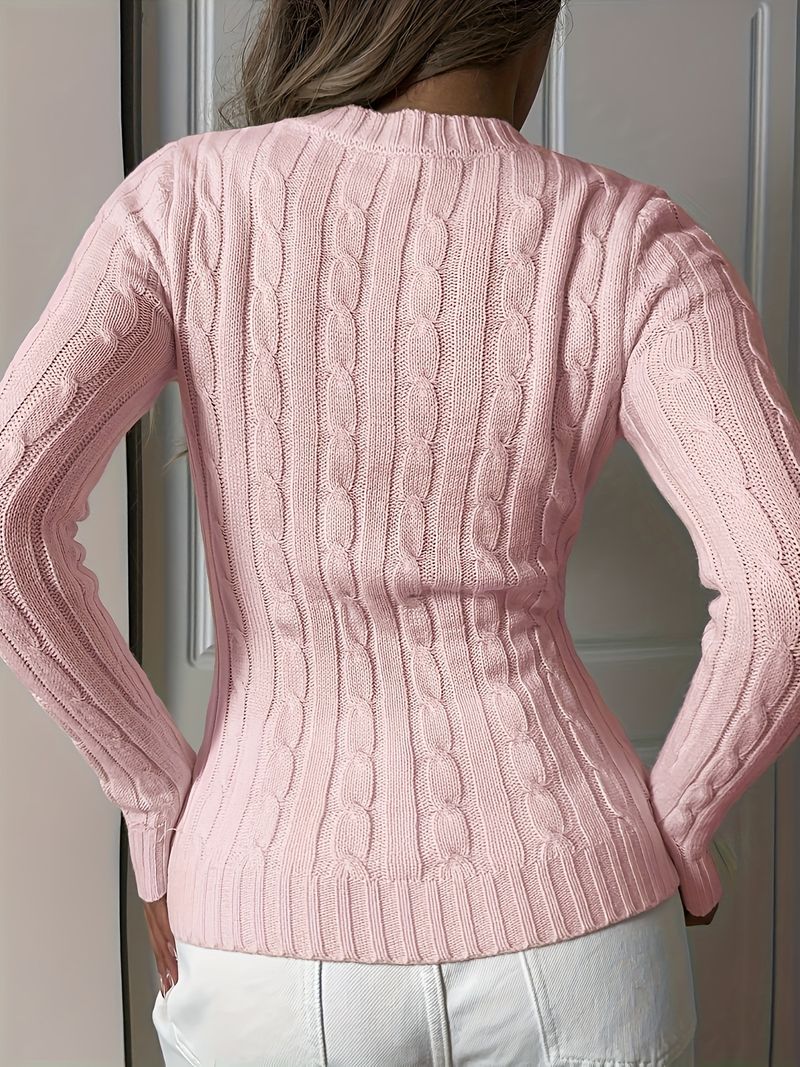 Pull élégant en maille à col en V pour femme - Pull en chenille douce avec broderies, chemisier ample à manches longues pour le printemps et l'automne._voghion.com