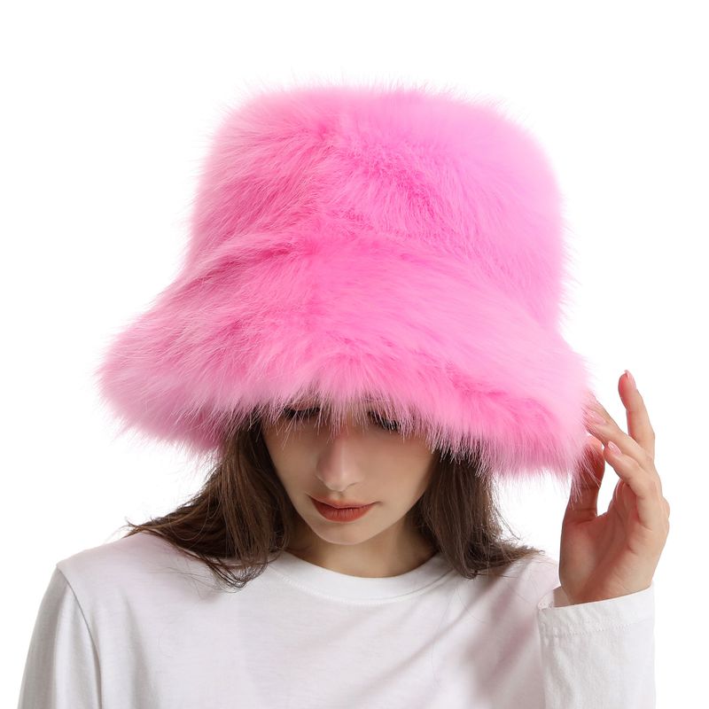 Trapper Hats Warm fisherman hat woman autumn-winter wide eaves thickened plush basin hat solid color plush hat_voghion.com