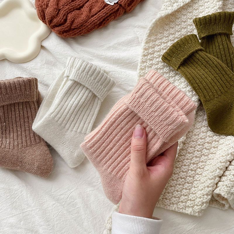 New winter rabbit wool socks thick warm ladies mid tube socks Maillard color socks thick rabbit wool socks_voghion.com