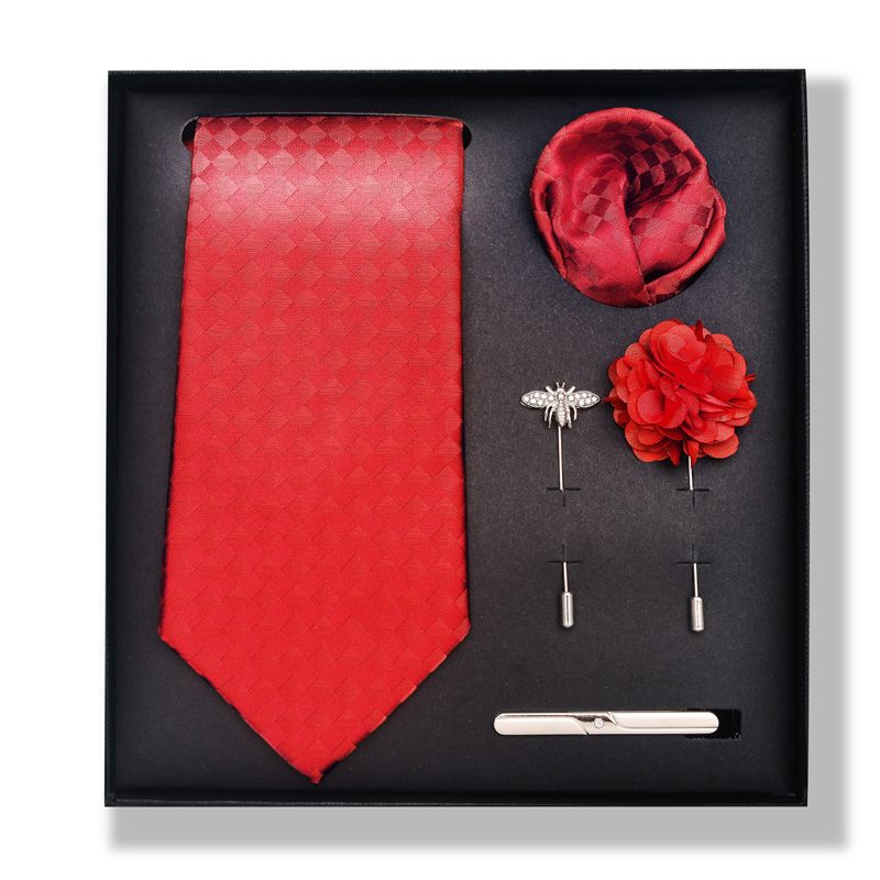 Set da uomo alla moda in tinta unita a righe con anacardi, confezione regalo da 6 pezzi, set con corsetto con fermacravatta e sciarpa quadrata_voghion.com