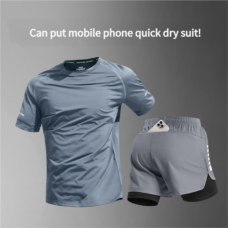 Combinaison de sport pour homme, tenue de marathon, short professionnel d'été à manches courtes, vêtements d'entraînement et de fitness à séchage rapide_voghion.com