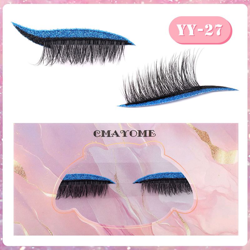 Hot-Selling 1 Pair Colorful Eyeshadow False European And American Lazy Self-Adhesive Natural Dense Curled Eyelashes_voghion.com