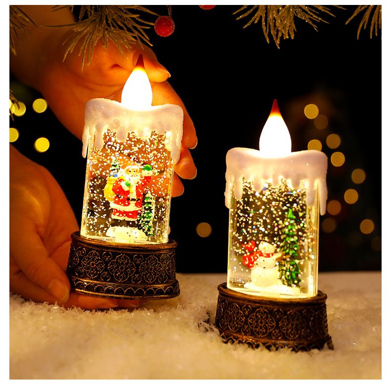 Festliche, mit Wasser gefüllte LED-Weihnachtskerzen – Laternen mit Schneemann-, Weihnachtsmann- und Baummotiven, batteriebetrieben, flammenlose Dekoration_voghion.com