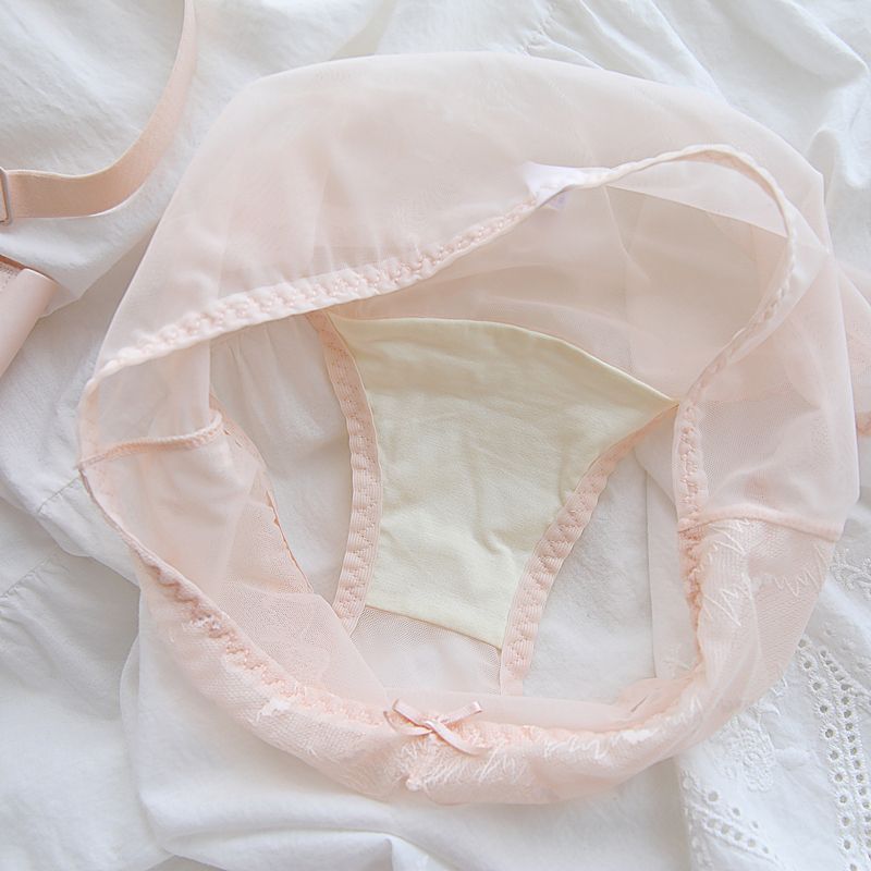 Mädchenhaft, sanft und cool ~ Französischer Stil Herzspitze Push-up-BH-Set für kleine Oberweite, kabellos, Modal, für Damen_voghion.com