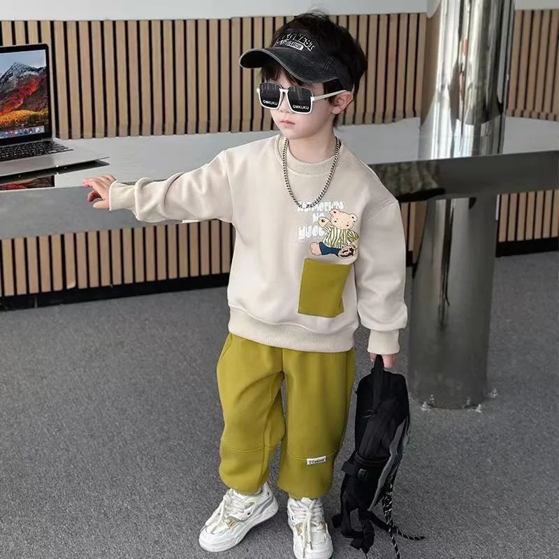 Tøj 2024 Nyt børne- og efterår Pi Handsome Boys' Forår Western Style Baby Street Explosion To-delt sæt_voghion.com