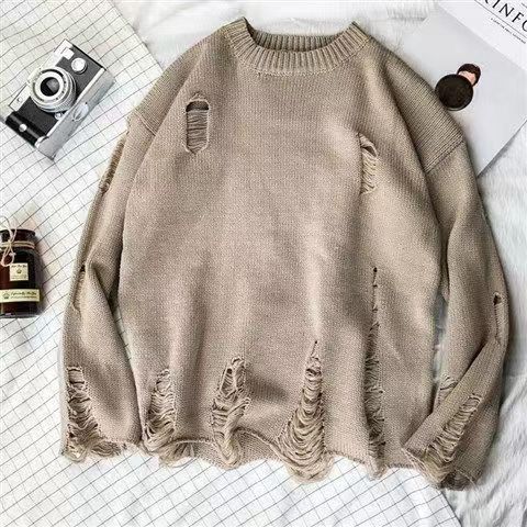 Hong Kong style Japanese retro all match casual solid color knitted sweater couple jacket Korean style trendy men's round neck sweater trend_voghion.com
