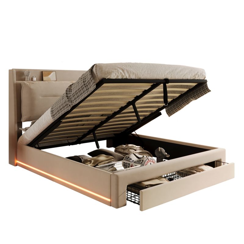 Lampada da parete con luce a LED, 140*200, Lampada idraulica, Lampada da parete 2 in 1 sulla superficie, Lattenrost, Ohne Matratze, Samt, Beige_voghion.com