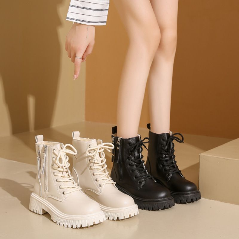 Vendita calda scarpe da donna con lacci autunno punta rotonda piattaforma solida impermeabile barile corto grande taglia nudo_voghion.com