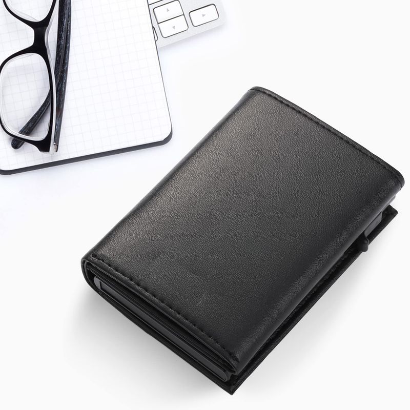 Heren portemonnee kaarthouders RFID Guangzhou grote capaciteit portemonnee aluminiumlegering koolstofvezel kaarthouder zijwaarts duwen automatisch drievoudig opvouwbaar draagbaar_voghion.com