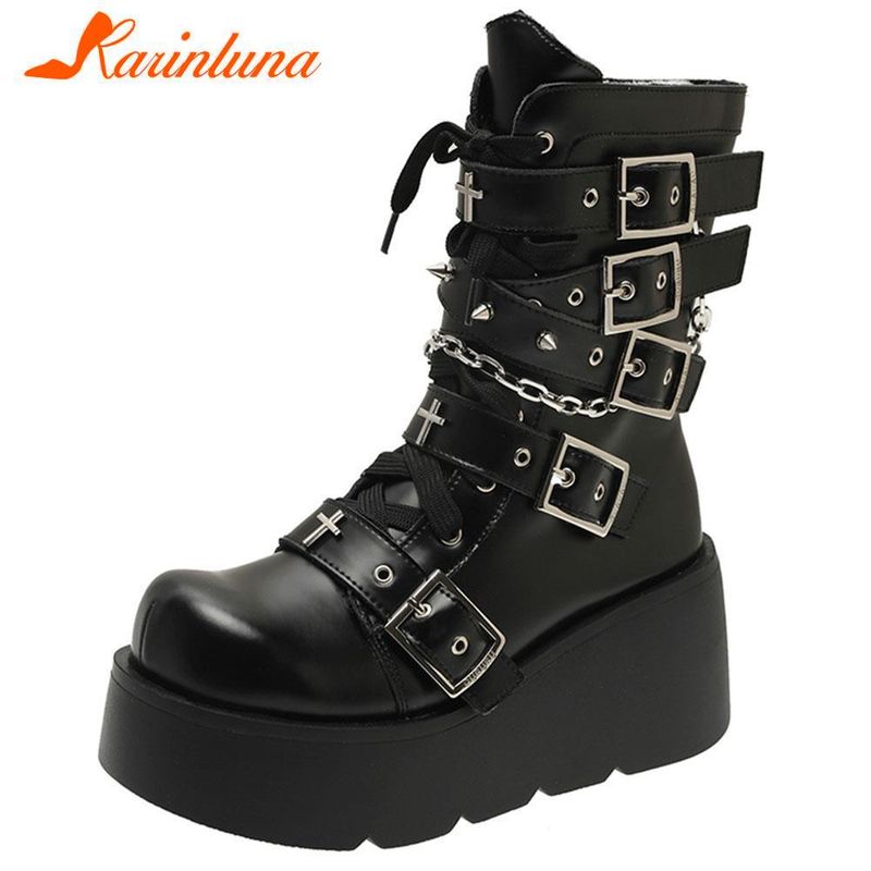 Punk Gothic Style Platform Mary Jean Shoes New Fashion Brand 2023 Spring Summer Round Toe Buckle-Sandals Boot Party Role-Play_voghion.com