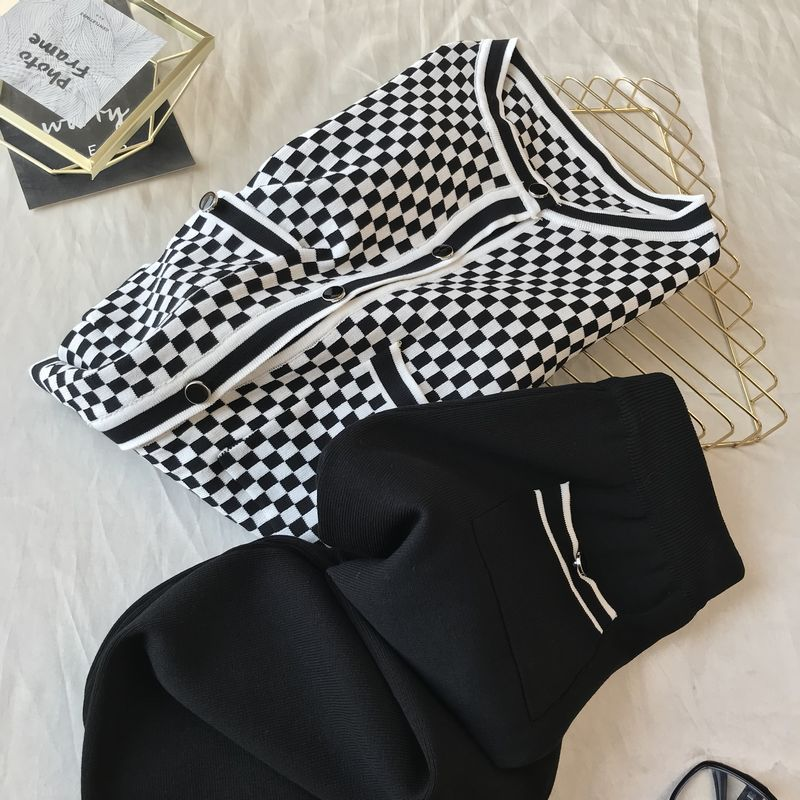 Dameskleding Tweedelige set voor kleine mensen in de herfst met een hoogstaand pak Kleine geurige stijl Wijde broek_voghion.com