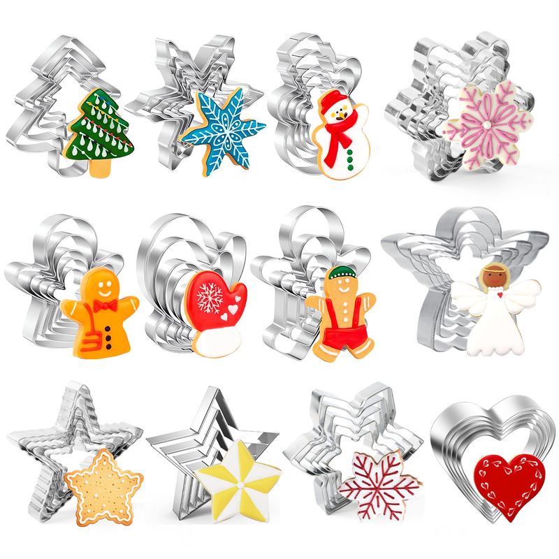 Stainless Steel Snowflake Christmas Tree Gingerbread Man DIY Baking Cookie Mold_voghion.com