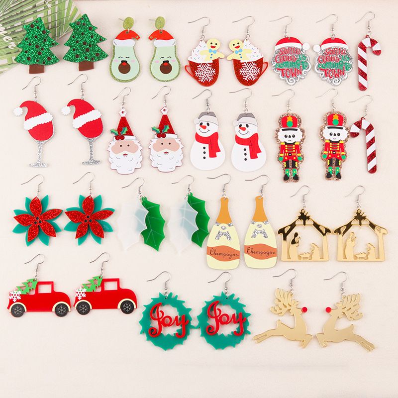 Cartoon Series Acrylic Snowman Cup Flower Personalized Wine Bottle Earrings Jewelry For Women_voghion.com
