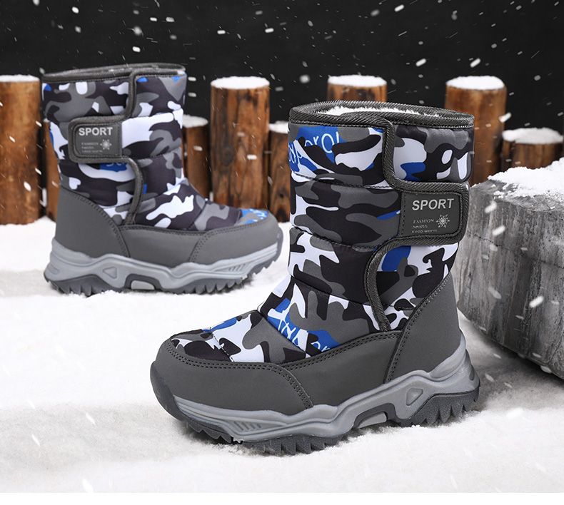 2024 Inverno Crianças Pelúcia Tecido Impermeável Antiderrapante Menina Sapatos Sola de Borracha Neve Moda Quente Botas Ao Ar Livre_voghion.com