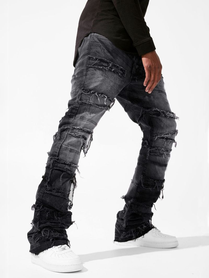 Men's Clothing New Men's Denim Straight Pants Street Fashion Ins Popular Stretch Patch Denim Straight Pants_voghion.com
