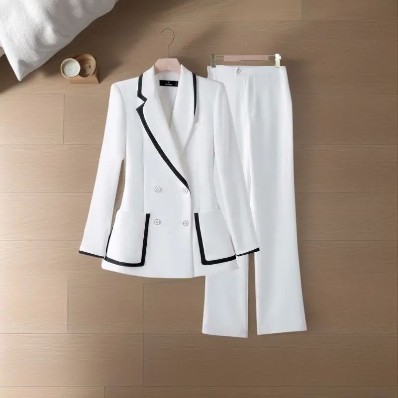 Vêtements pour femmes, ensemble de costume à manches longues pour le printemps et l'automne, ensemble de costume blanc à la mode pour sœurs féminines, costume professionnel slim de couleur unie_voghion.com