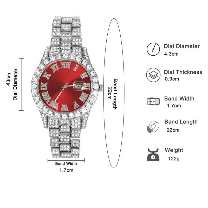 Collana squisita + orologio + braccialetto Hip Hop Rapper catena cubana color oro ghiacciato con strass pavimentati gioielli africani da uomo_voghion.com