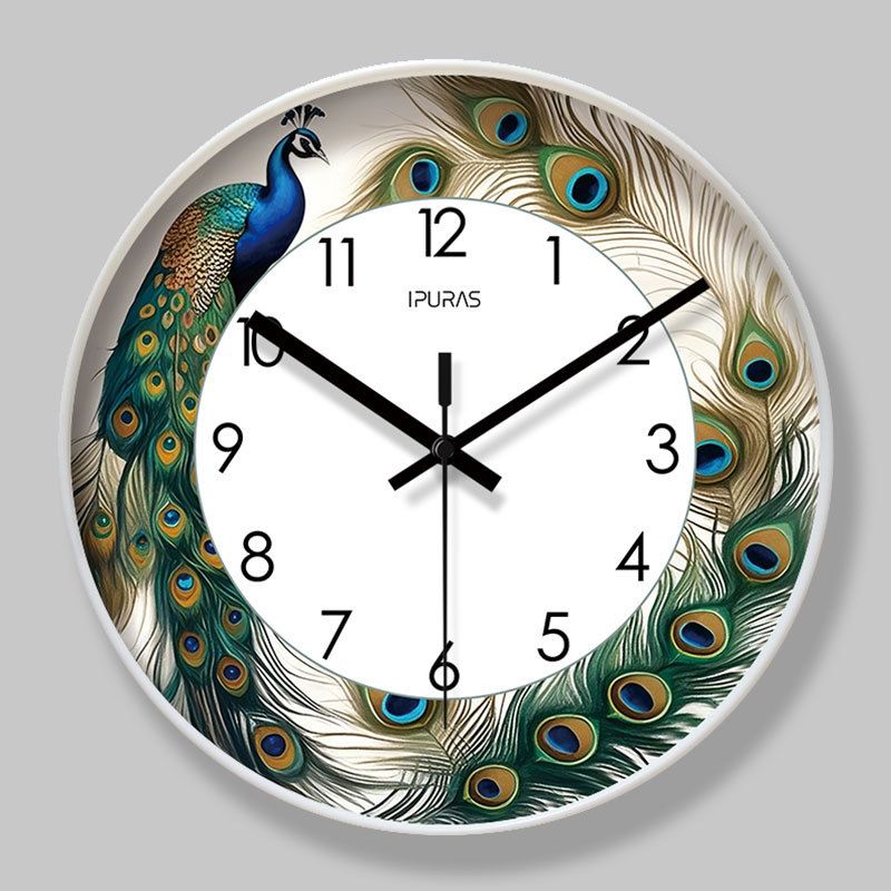 Yipula 7005 Living Room Creative Nordic Chinese Style Minimalist Silent New Round Wall Clock Peacock_voghion.com