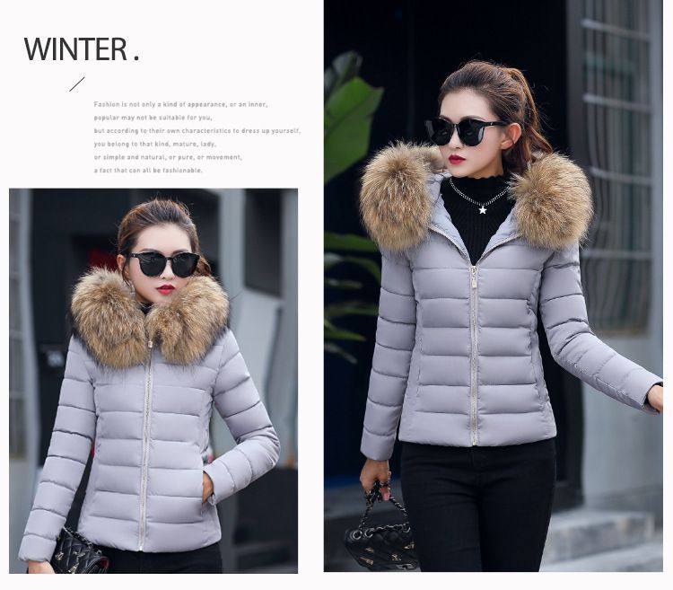 2023 Winter Neue kurze große Wollkragen Baumwolle gepolsterte Kleidung Damen koreanischen Stil Slim-Fit Abnehmen kleine Baumwolle gepolsterte Mantel warme Jacke Baumwolle gepolsterte Jacke_voghion.com