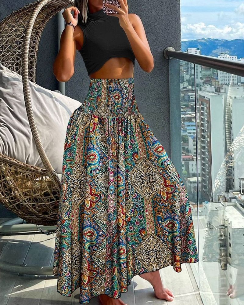 Women's Hot Summer Fashion High-waisted Slim Print Dresses For Women_voghion.com