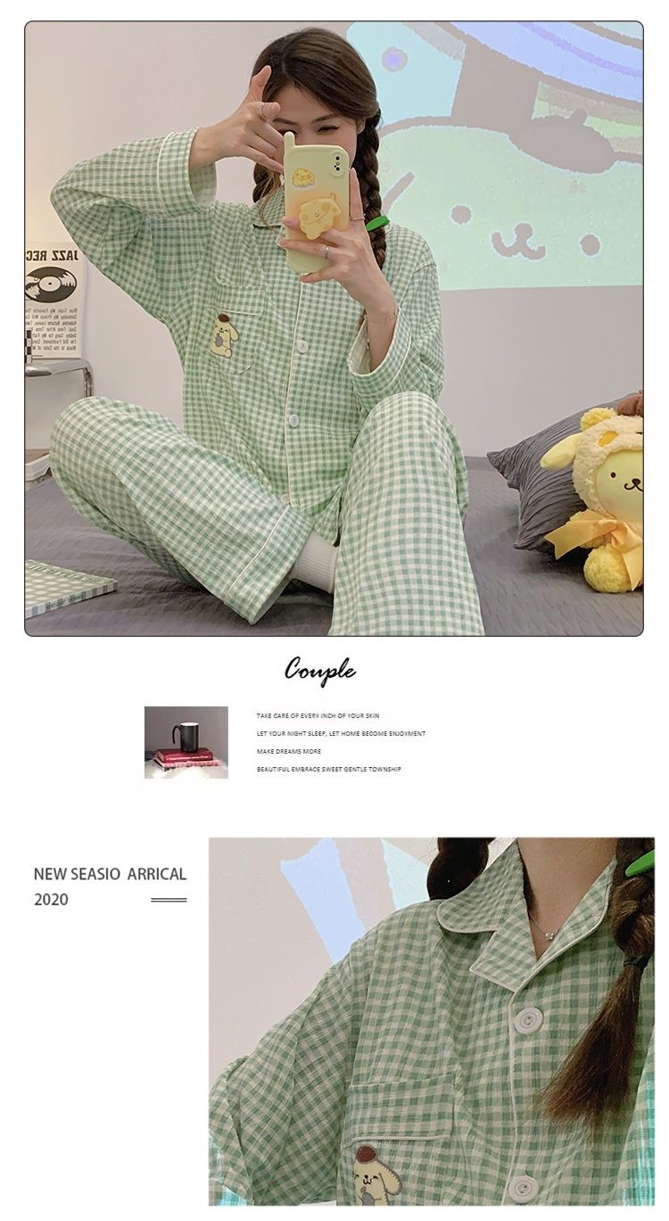 6535 Pigiama in cotone per donna 2023 Primavera e autunno Nuova collezione Dolce Ins Cardigan a quadri Pantaloni a maniche lunghe Home_voghion.com