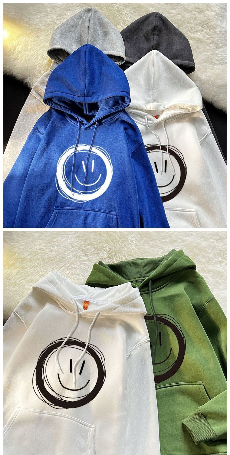 Trendy smiling sweatshirt for men in autumn, long sleeved, loose versatile, cool and fluffy hooded jacket, size 12_voghion.com
