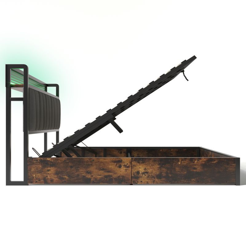 Cadre de lit en métal Polsterbett avec éclairage LED et application de contrôle pour lit double 140 x 200 cm, tête de lit et matelas à chargement USB inclus_voghion.com