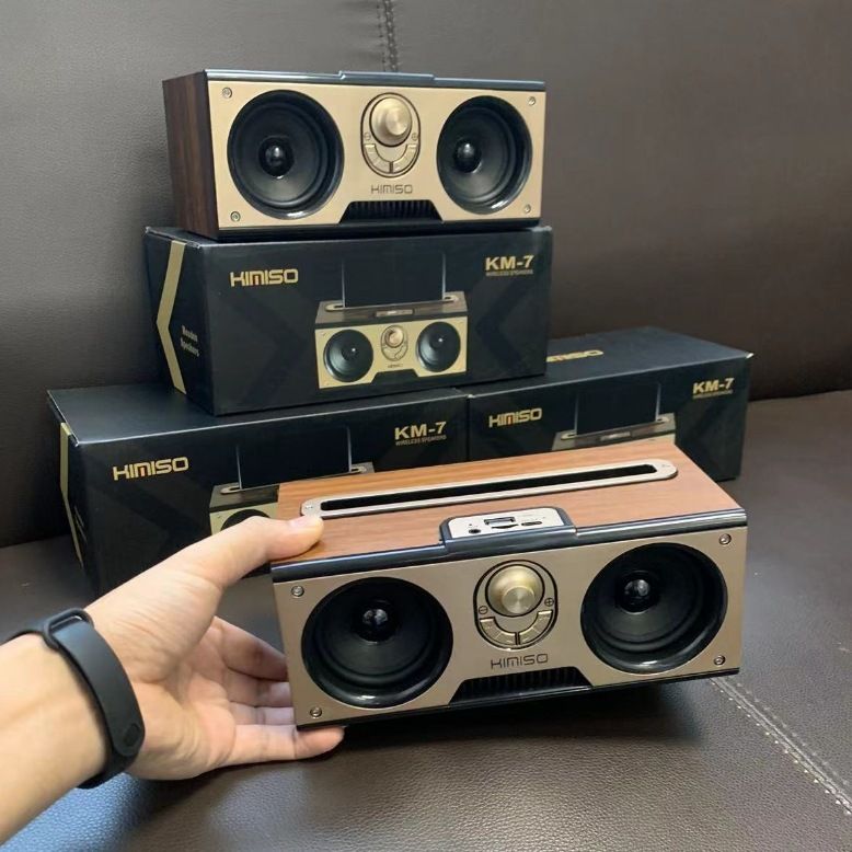 New KM-7 Wooden Wireless Portable Outdoor Radio Card Slot Bluetooth Speaker_voghion.com