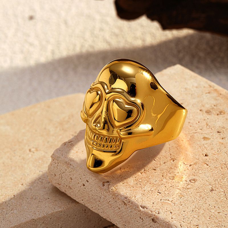 Set di gioielli da donna, moda, placcato oro, anello in acciaio inossidabile con teschio esagerato_voghion.com