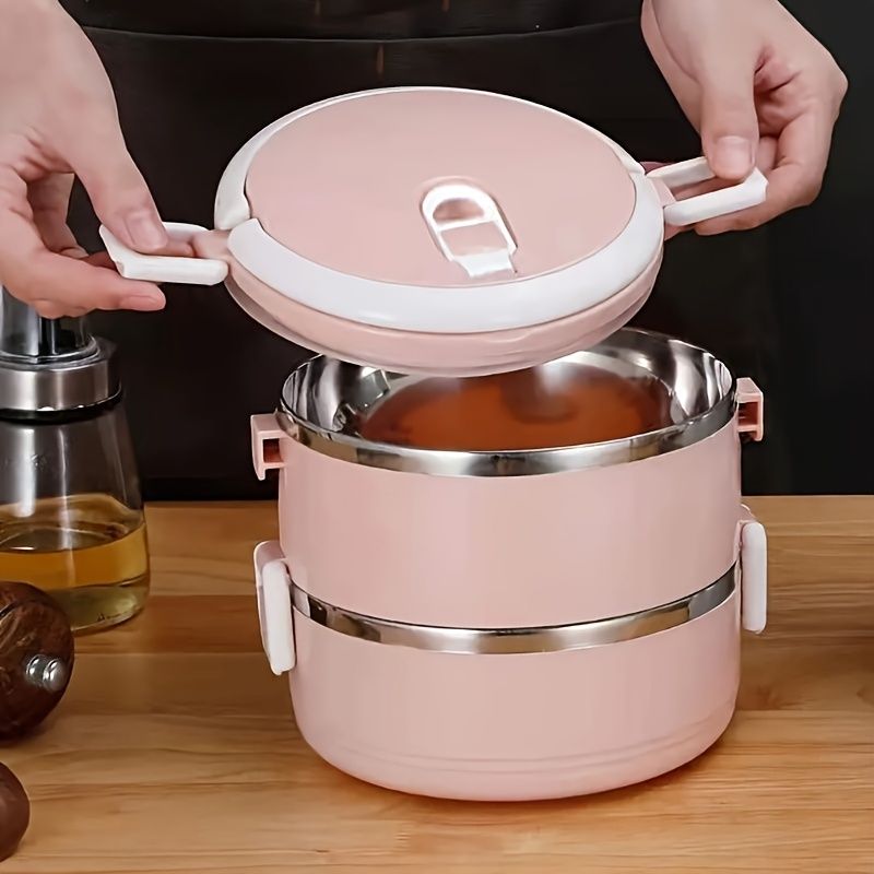 Contenitore per il pranzo in acciaio inossidabile a doppio strato con coperchio trasparente, a prova di perdite, mantiene il cibo caldo o freddo, per studenti e professionisti, lavabile in lavastoviglie._voghion.com